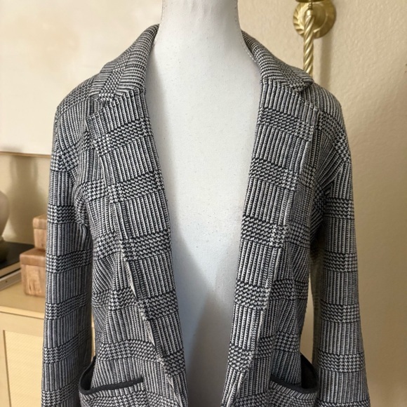 J CREW Sophie Open Front Sweater Blazer‎ in Glen Plaid Sz XS Cotton Wool - Picture 4 of 9